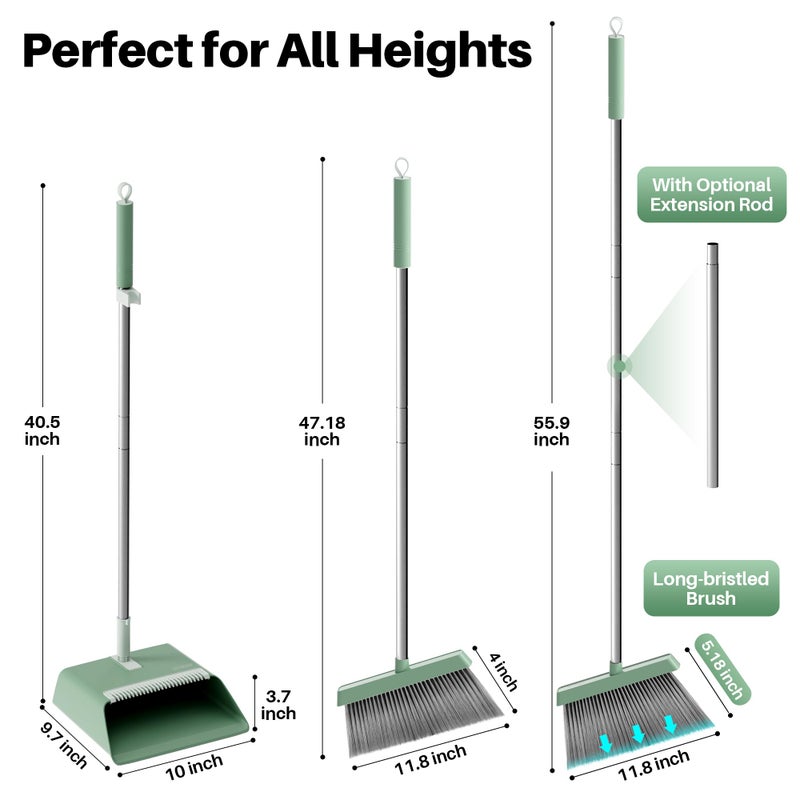 JOYMOOP Dark Teal Green Broom and Dustpan Set, Upright Angle with Built-in Comb Teeth, Ideal for Home, Office, Hardwood, Pet Hair - Image 4