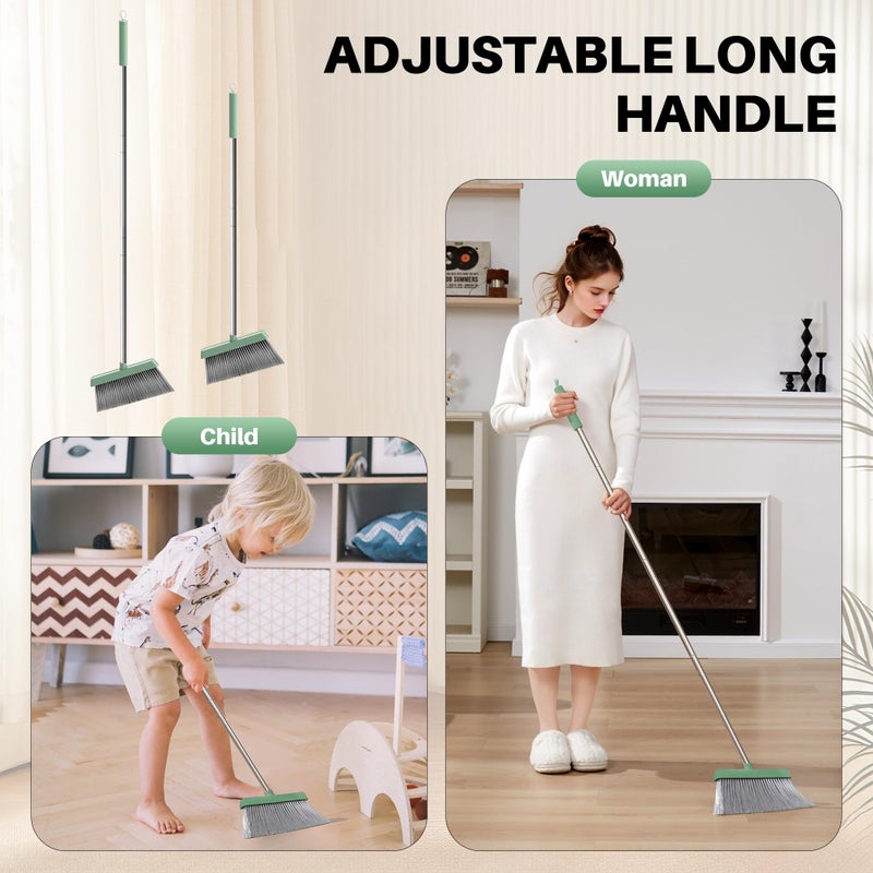 JOYMOOP Dark Teal Green Broom and Dustpan Set, Upright Angle with Built-in Comb Teeth, Ideal for Home, Office, Hardwood, Pet Hair - Image 3