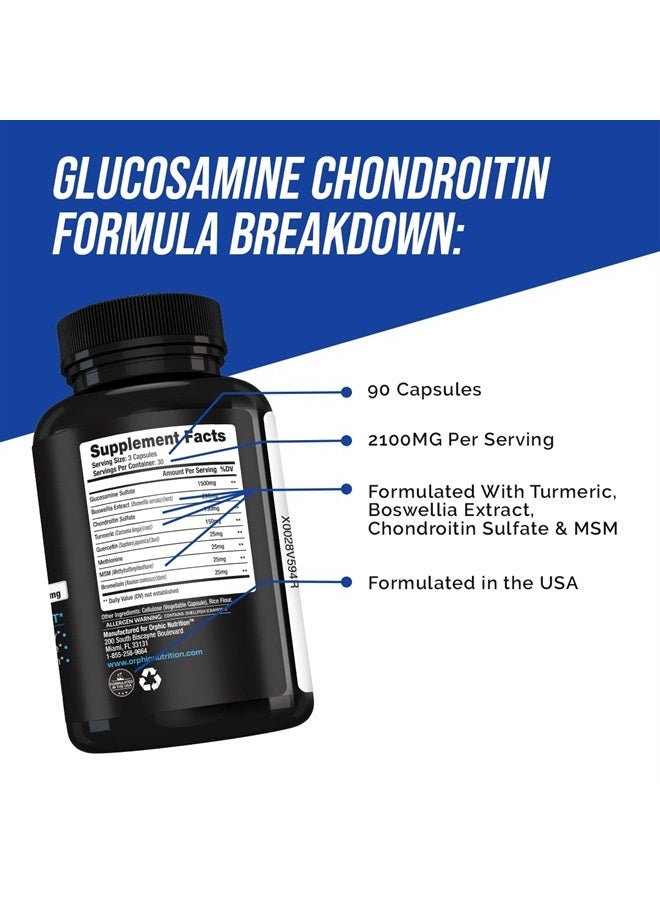 Orphic Nutrition Glucosamine Chondroitin (90 Caps) - Joint Support Supplement* -Turmeric & MSM 2100MG - S​upports Mobility and The Body's Normal, Healthy Inflammatory Response* - for Men & Women - Image 4