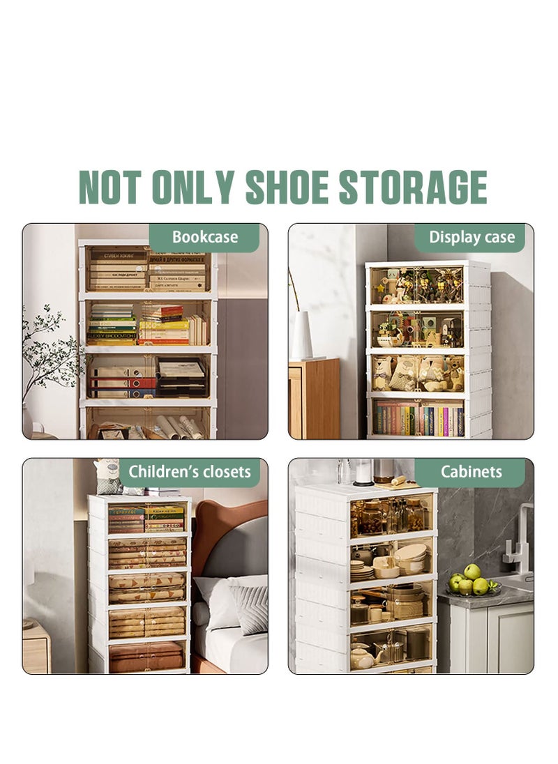 Shoe Box Foldable Storage Box Installation-free Clear Plastic Stackable Shoe Storage Cabinet Shoe Organizer Shoe Container Box with Lids Large Size Shoe Rack (9 layers)