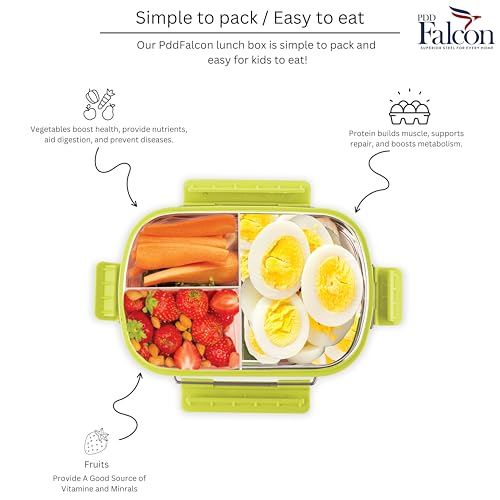 PDDFALCON Stainless Steel Munch Trio Lunch Box with 3 Compartment, 100% Leak-Proof, BIS Certified, Jindal Seal & Made in India Bento Box - 750ml (Green) (Not Leakproof Internally) - Image 5