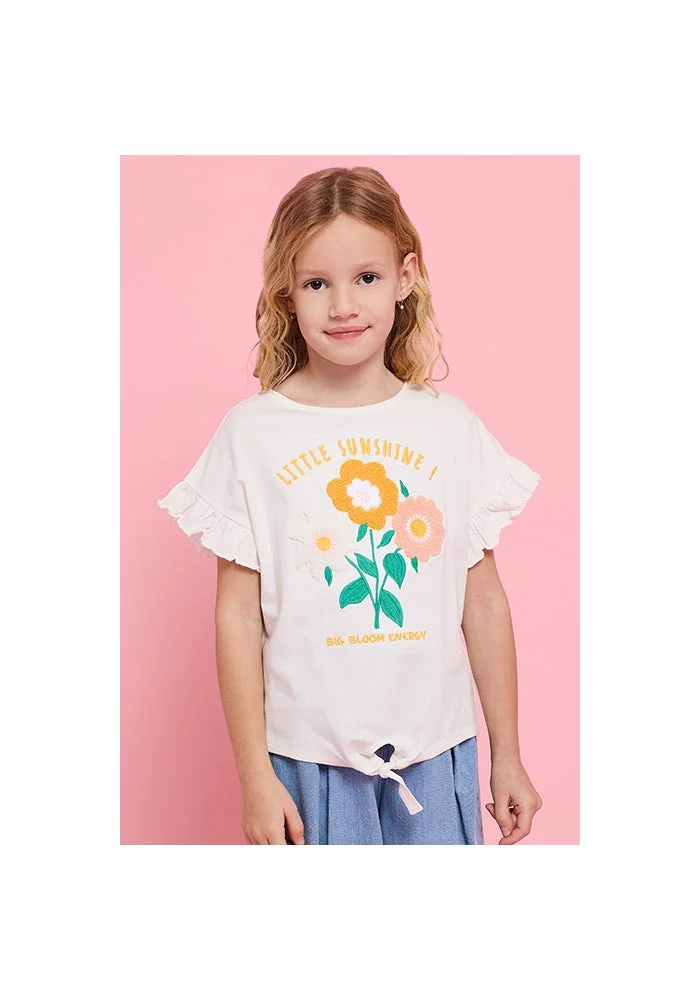 R&b Printed Top with Crew Neck and Flutter Sleeves