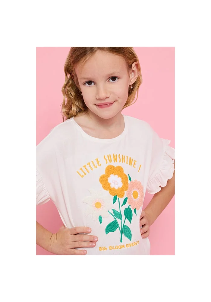 R&b Printed Top with Crew Neck and Flutter Sleeves