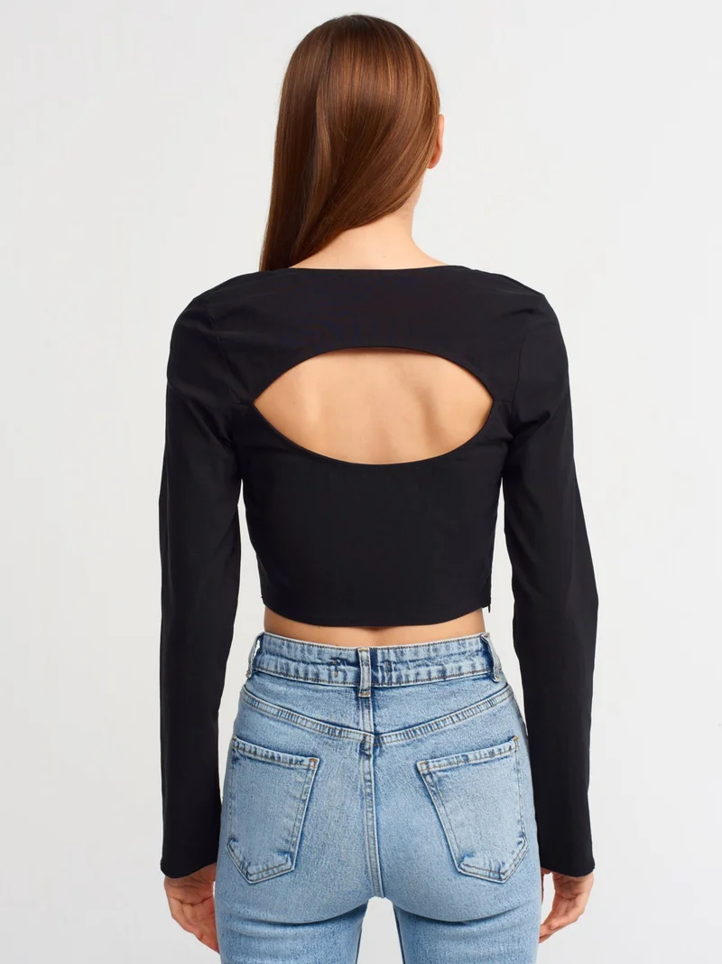 Dilvin 50138 Low-Rise Square Neck Top-Black