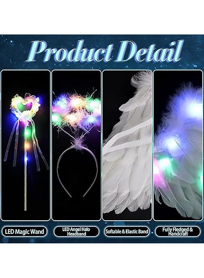 AUTOYSUR Wing Costume Kids,Feather Wings and Halo with LED Lights,Headband Tulle Tutu Skirt Fairy Magic Wand Carnival Cosplay Costume for Girls（3pcs set） - Image 3