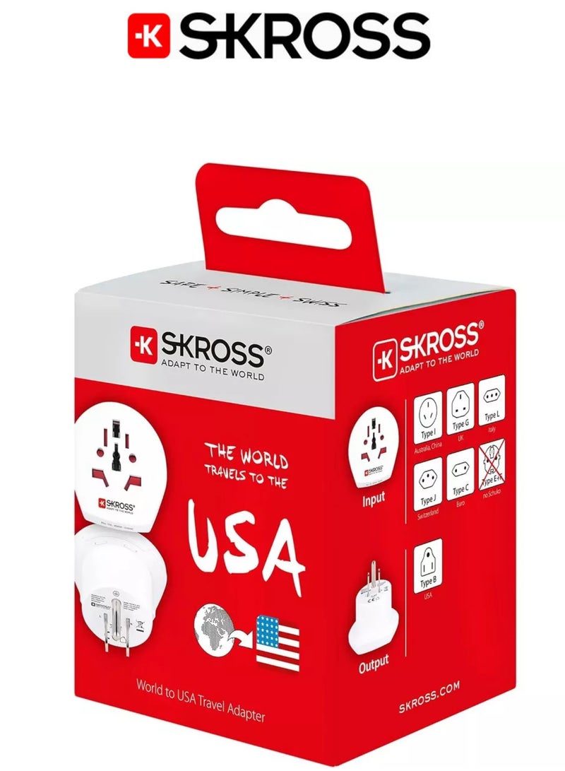 SKROSS Universal to USA travel adapter. Multi outlet power adapter. Certified wall plug. Compact and easy-to-use travel plug. 250V USA three-prong plug. White plug adapter. - Image 5