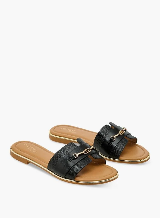 Celeste Women Metallic Buckle Detail Flat Sandals