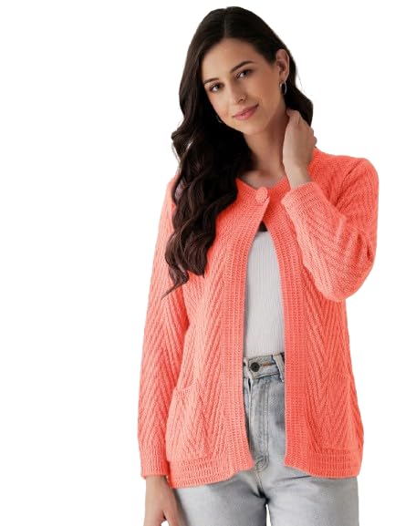 Pivl Women Front Open Peach Sweater for Winter_M - Image 1