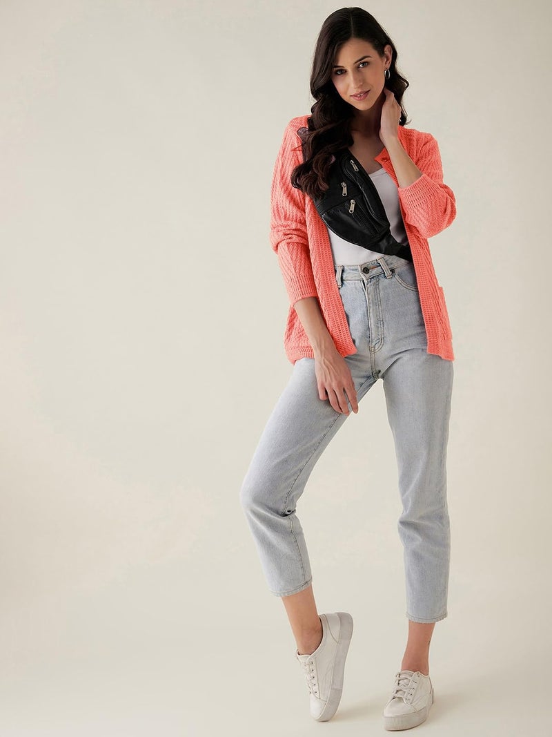 Pivl Women Front Open Peach Sweater for Winter_M - Image 2