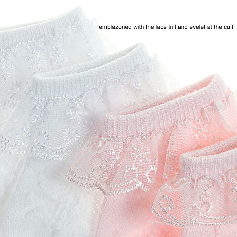 DRESHOW BQUBO Baby Girls Socks Eyelet Ruffle Lace Socks Cute Frilly Sock Newborn/Infant/Toddlers/Kids Girl Dress Sock 0-6 Months - Image 3