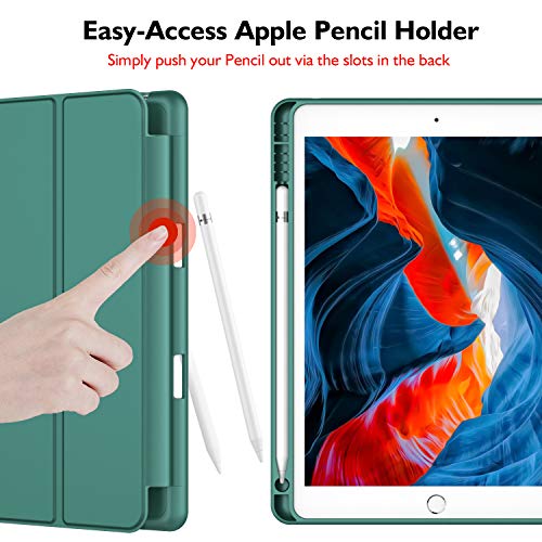 iMieet iPad 9th Generation Case 2021/iPad 8th Generation Case 2020 10.2 Inch with Pencil Holder, iPad 7th Gen 2019 Case with Soft Baby Skin Silicone Back, Auto Wake/Sleep Cover (Midnight Green) - Image 2