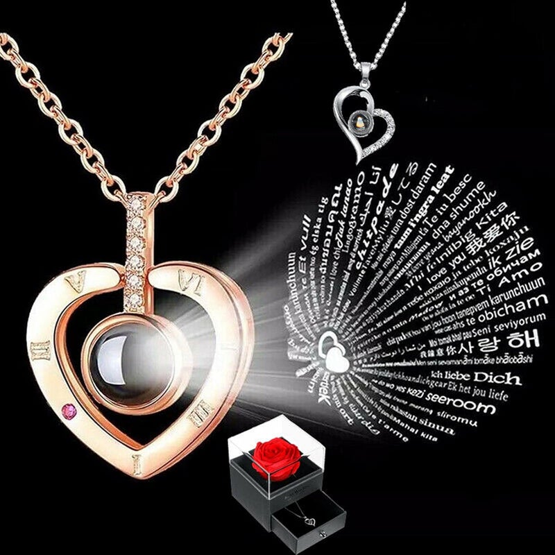 comfrt 100 Languages Light I Love You Projection Pendant Necklace, Preserved Real Rose with Love You Necklace in Gift Set, for Valentine's Day Anniversary Wedding Romantic Gifts for her - Image 2