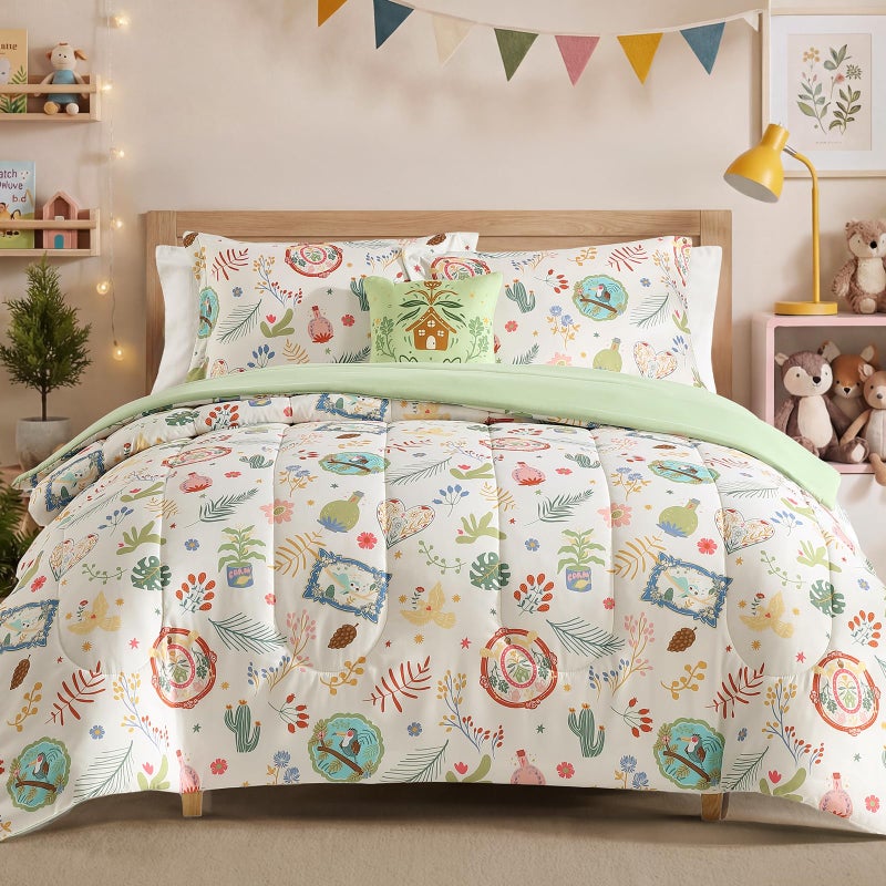 Kaleido Space Twin Comforter Set for Girls-3 Pieces Forest Friends Twin Bedding Set with 1 Comforter, 1 Decor Pillow, 1 Pillow Sham - Image 1