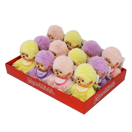 Sekiguchi 201495-Monchhichi Original, Assorted Yellow, Purple and Pink, Plush Animal Approximately 15 cm, 201495 (1 Count) - Image 2