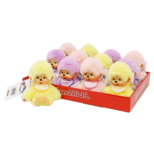 Sekiguchi 201495-Monchhichi Original, Assorted Yellow, Purple and Pink, Plush Animal Approximately 15 cm, 201495 (1 Count) - Image 4