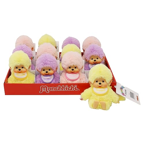 Sekiguchi 201495-Monchhichi Original, Assorted Yellow, Purple and Pink, Plush Animal Approximately 15 cm, 201495 (1 Count) - Image 3