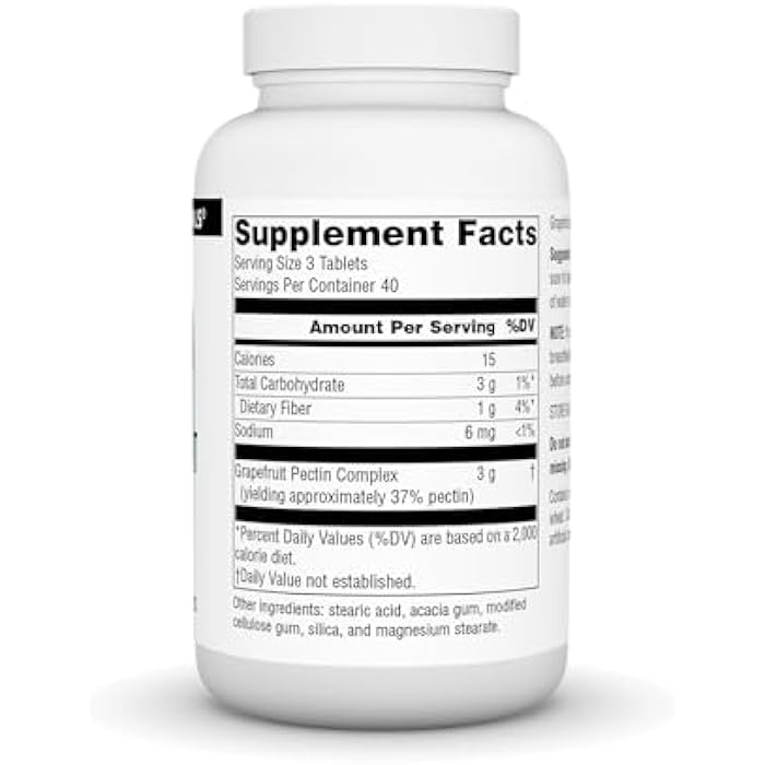 Source Naturals Grapefruit Pectin, Soluble Fiber - 1000 mg Dietary Supplement - 120 Tablets - Image 2