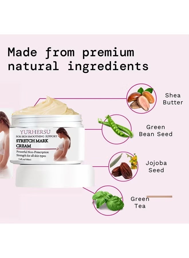 YURHERSU كريم علامات التمدد، كريم منع علامات التمدد أثناء الحمل، كريم إزالة علامات التمدد، كريم علامات التمدد للتدليك أثناء الحمل، يقلل من مظهر الندوب، العناية ببشرة البطن أثناء الحمل وبعده 100 مل - Image 2