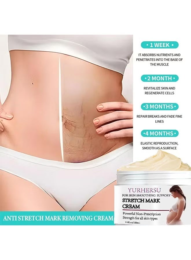 YURHERSU كريم علامات التمدد، كريم منع علامات التمدد أثناء الحمل، كريم إزالة علامات التمدد، كريم علامات التمدد للتدليك أثناء الحمل، يقلل من مظهر الندوب، العناية ببشرة البطن أثناء الحمل وبعده 100 مل - Image 4