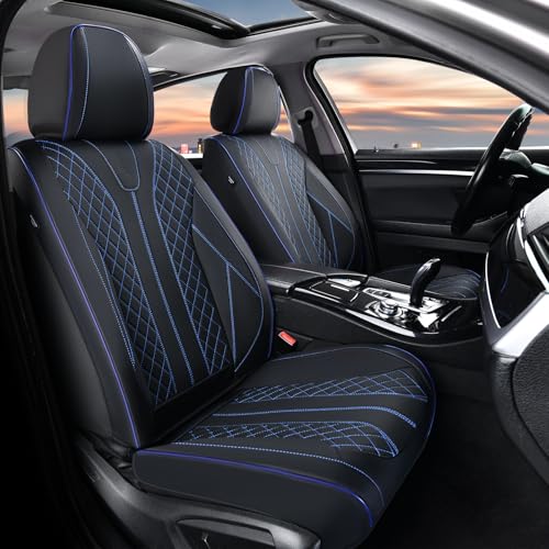 FLORICH Automotive Car Seat Covers Front Seat Leather Car Seat Cover 2 Pack Waterproof Front Seat Covers Full Coverage Driver Seat Protector Universal Fit for Most Cars SUV Trucks BlackBlue Line - Image 1