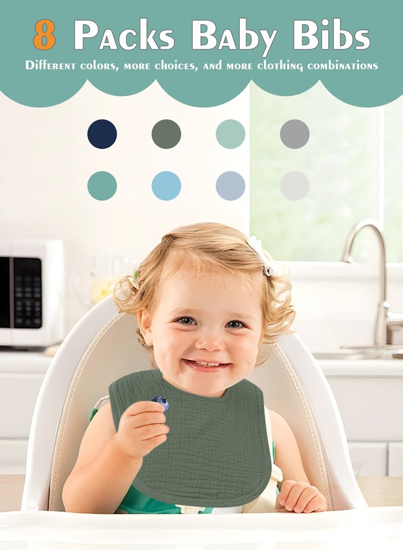 URbazaar Muslin Baby Bibs 8 Pack Baby Bandana Drool Bibs Cotton for Unisex Boys Girls, 8 Solid Colors Set for Teething Drooling - Image 2
