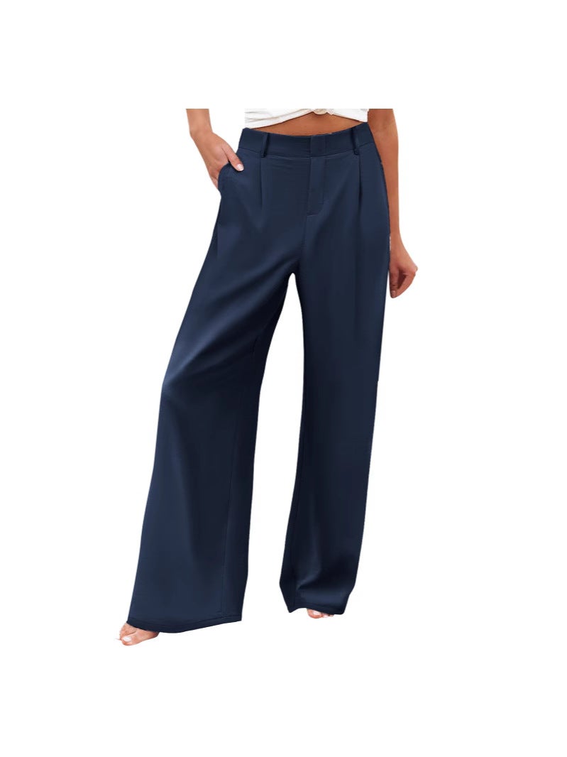2025 New Women'S Summer Fashion Loose Solid Color High-Waisted Casual Straight-Leg Pants Long Pants - Image 3