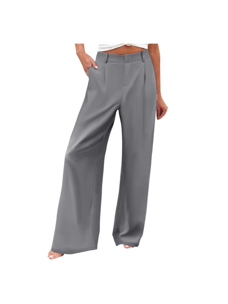 2025 New Women'S Summer Fashion Loose Solid Color High-Waisted Casual Straight-Leg Pants Long Pants - Image 5