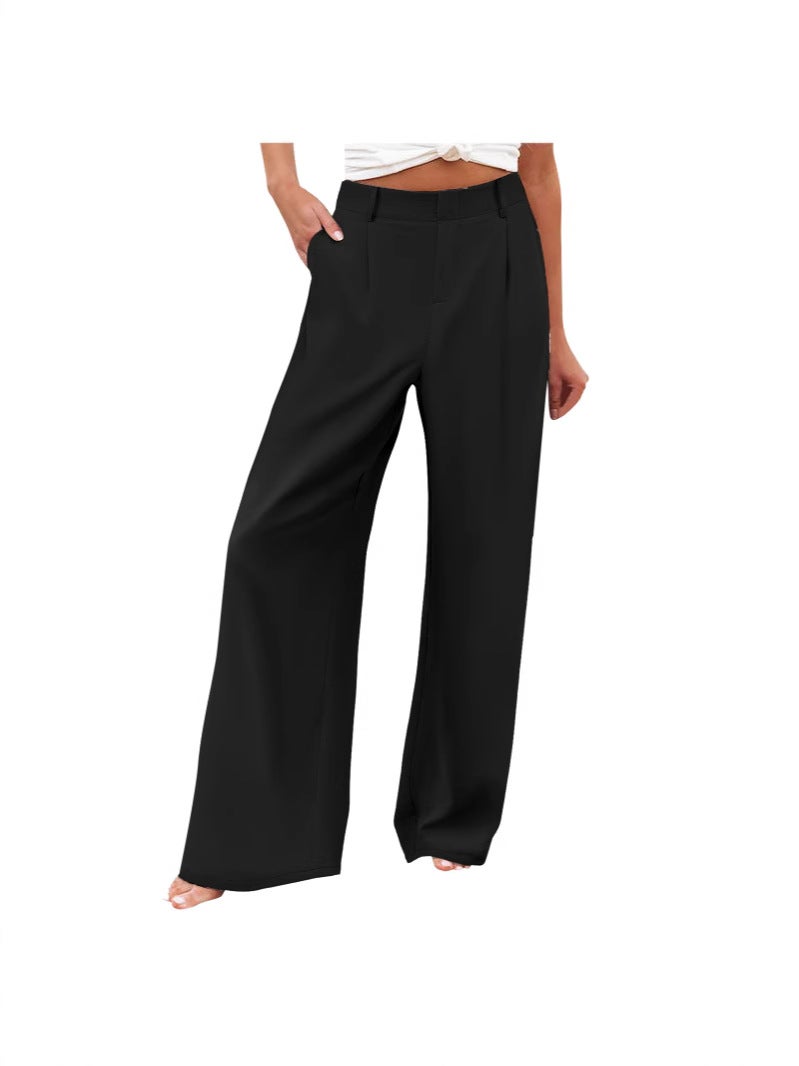2025 New Women'S Summer Fashion Loose Solid Color High-Waisted Casual Straight-Leg Pants Long Pants - Image 4