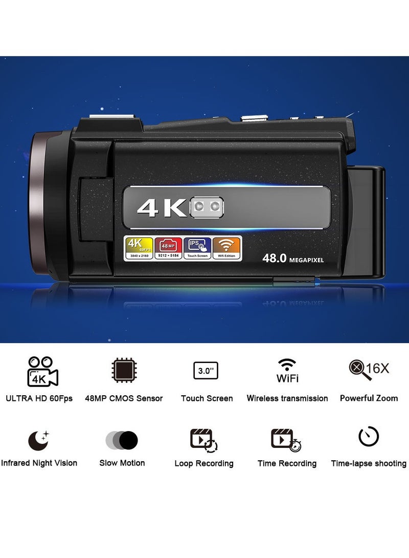 Gasin 4K Video Camera 42MP YouTube Vlog Camera 16x Digital Zoom Webcam 3.0 Inch 360 Degree Rotating Screen Camera with 32G SD Card - Image 1
