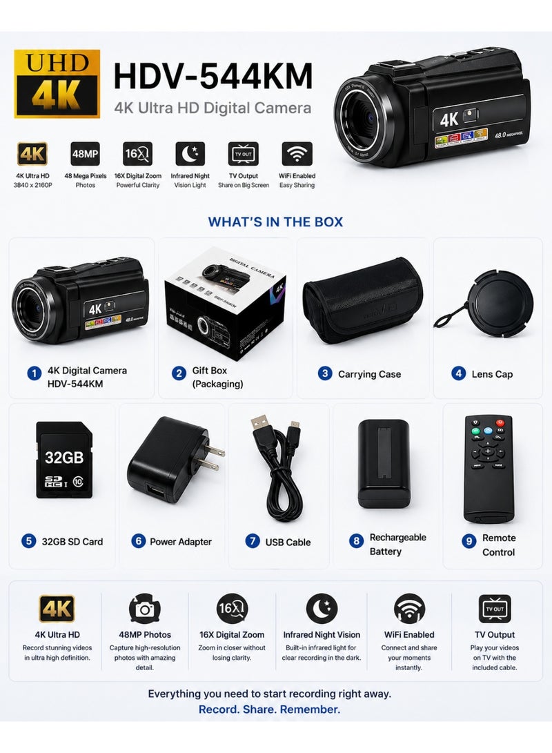 Gasin 4K Video Camera 48MP YouTube Vlog Camera 16x Digital Zoom Webcam 3.0 Inch 360 Degree Rotating Screen Camera with 32G SD Card - Image 3
