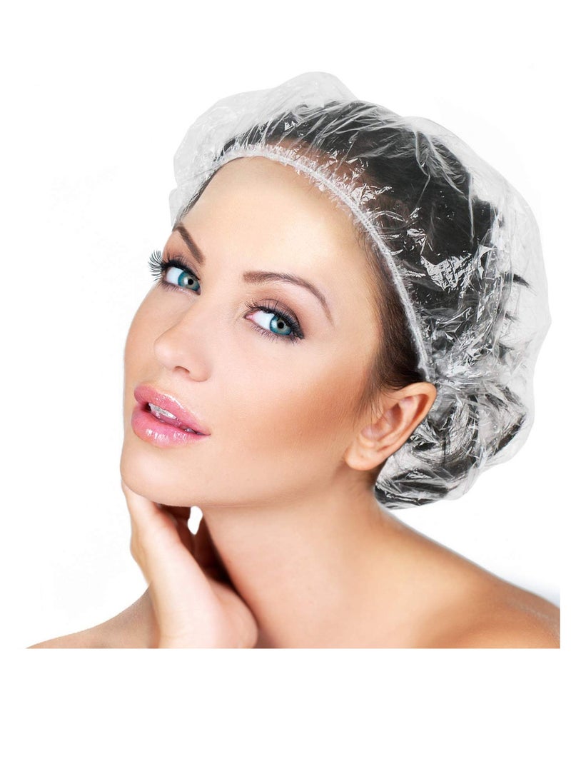 AIDIQIU 50PCS Disposable Shower Caps, Plastic Clear Thickening and Thick Waterproof Caps for Hair Treatment, Spa, Hotel and Hair Solon, Home Use,Portable Travel (Size 44CM)  - Image 1