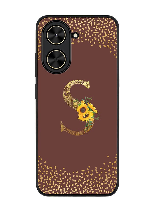 Stylizedd For Xiaomi Poco C71 / Redmi A5 4G Case,Slim fit Camera Protection, Shockproof Thin Phone cover  - Custom Floral Monogram - S  (Brown )