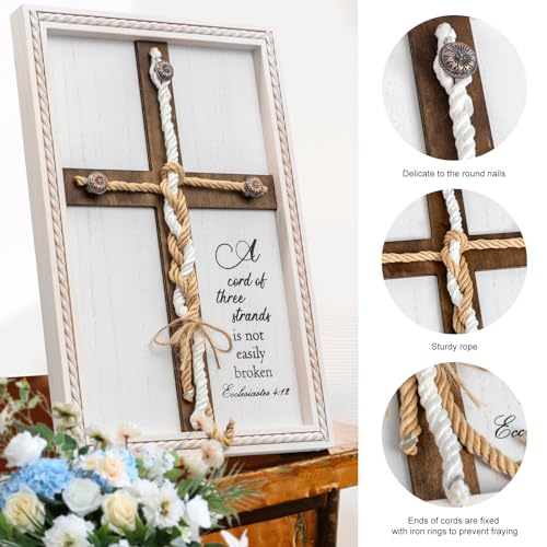 ifeolo A Cord of Three Strands Wedding Ceremony Sign 10 × 15in, Unity Rope Cross Sign Braided for Wedding Unity Ceremony Idea Religious Anniversary Couple Gift for Parents, Couple, Christian, Tie God's Knot - Image 4