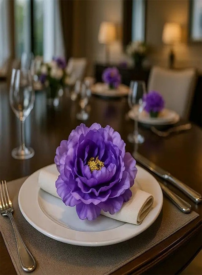 Fennco Styles Handmade Peony Napkin Rings, Set of 4 - Violet Flower Decorative Napkin Holders for Home, Dining Table, Banquet, Family Gathering, Holiday and Special Occasion - Image 2