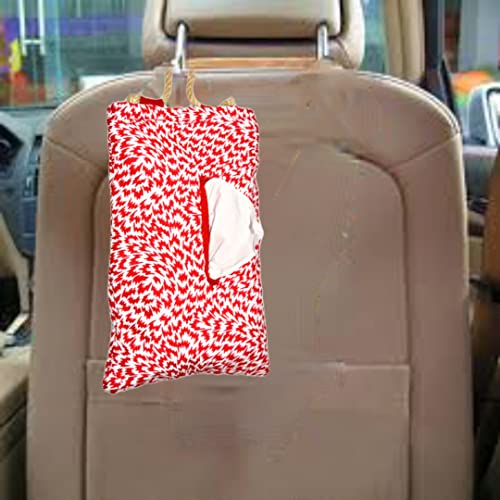 Creative Textiles Colorful Cute Hanging Car Tissue Holder Back Hanging Tissue Box Covers Napkin Paper Towel Box Holder Multipurpose (Red and White) - Image 2
