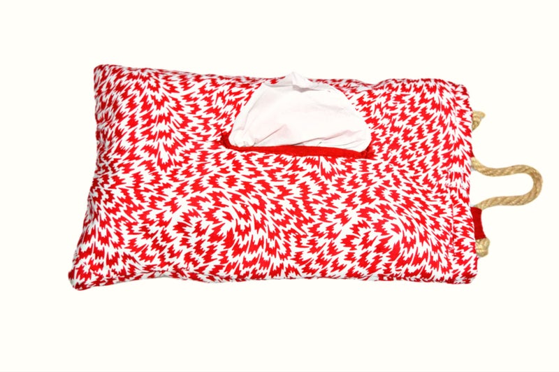 Creative Textiles Colorful Cute Hanging Car Tissue Holder Back Hanging Tissue Box Covers Napkin Paper Towel Box Holder Multipurpose (Red and White) - Image 1