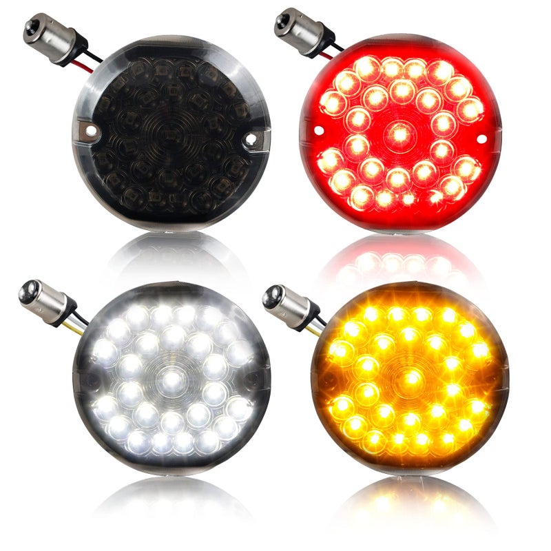 QUASCO 1157 1156 LED Turn Signals, 3 1/4 Inch Flat Front Rear Lights Integrated Smoked Lens Compatible with Harley Electra Glide Softail Ultra Classic Ultra Limited Road King Tour Glide - Image 1