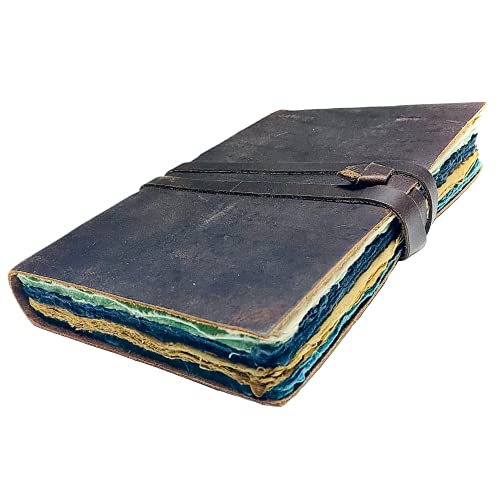 Modest Goods VINTAGE LEATHER JOURNAL for Women & Men, Leather Bound Junk Journal Scrapbook, 240 Pages Colored Deckle Edge Paper, Rustic Travel Journal, Antique Grimoire, Book of Shadows, Old fantasy notebook - Image 1