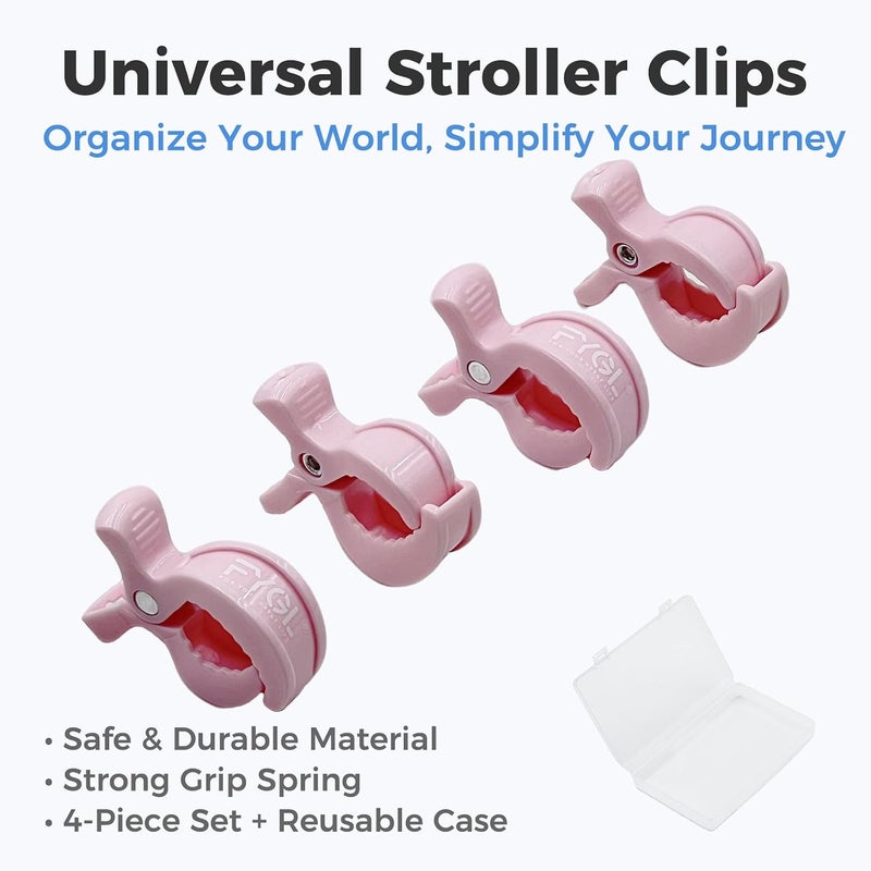 FYGL Universal Stroller Clips | 4PCS Multiuse Fasteners for Pram Toys, Sun Shades, and Blankets - Pink - Image 2