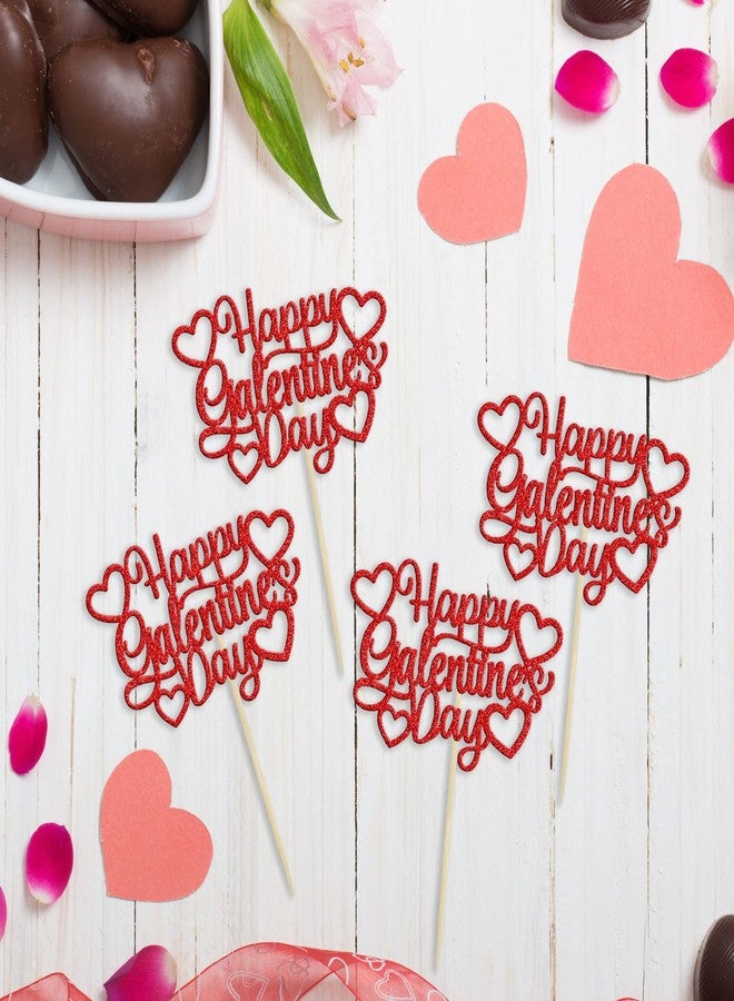Ephlyn 24Pcs Happy Galentine's Day Cupcake Toppers Red Glitter Sweet Love Valentine Cupcake Picks for Valentine's Day Theme Birthday Party Cake Decorations Supplies - Image 3