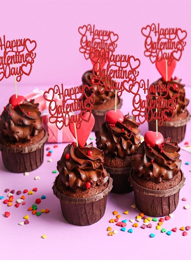Ephlyn 24Pcs Happy Galentine's Day Cupcake Toppers Red Glitter Sweet Love Valentine Cupcake Picks for Valentine's Day Theme Birthday Party Cake Decorations Supplies - Image 4
