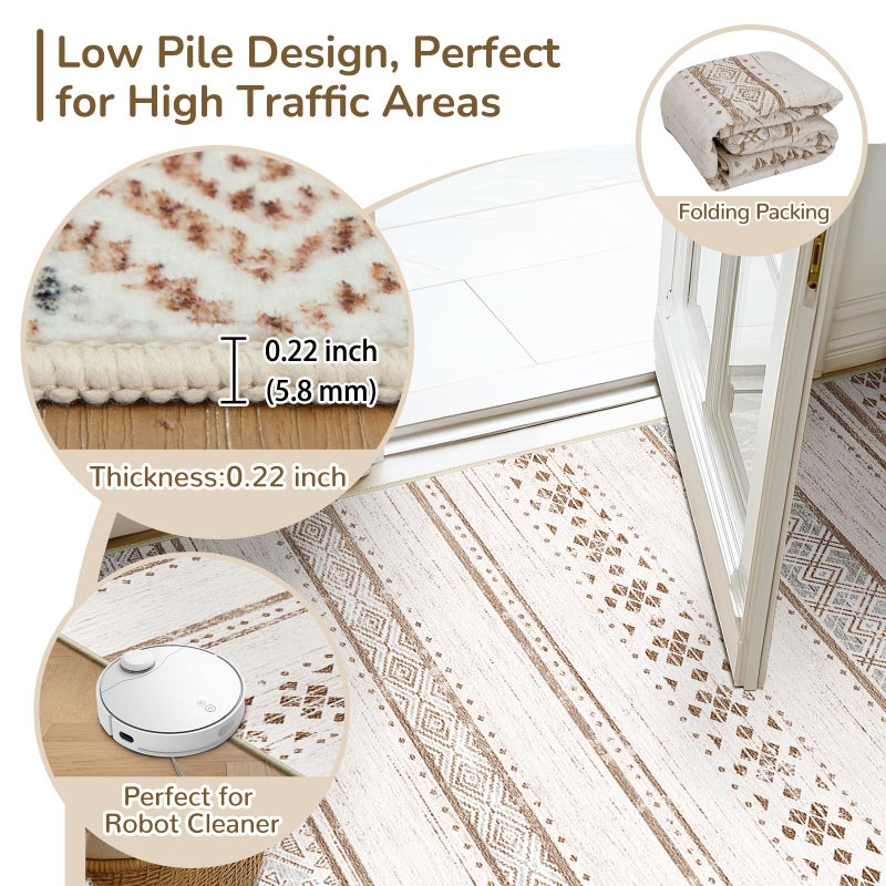 BESTSWEETIE 8x10 Area Rugs for Living Room Washable Moroccan Farmhouse Neutral Geometric Low Pile Non-Slip Soft Print Pattern Rug for Bedroom Kitchen Dining Room Entryway Cream/Brown/Pink - Image 4