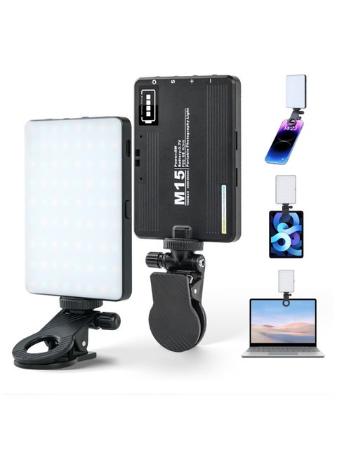 Adjustable 3-Color LED Camera Light, Portable Photography & Video Recording Light with Phone Clip, 2200K-6500K Adjustable Brightness, 1500mAh Rechargeable Battery, CRI 95+ for Professional Lighting