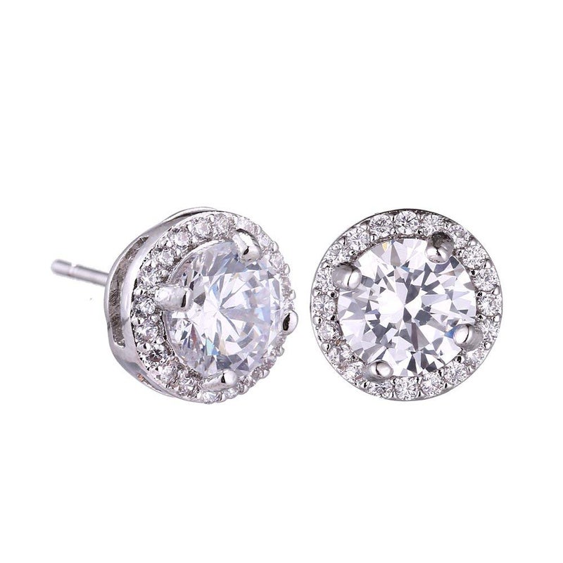 AMYJANE Crystal Jewelry Set Bride Bridesmaid- Sterling Silver Round Cubic Zirconia Crystal cz Bridal Pendant Necklace Earrings Set for Women Party Prom - Image 4