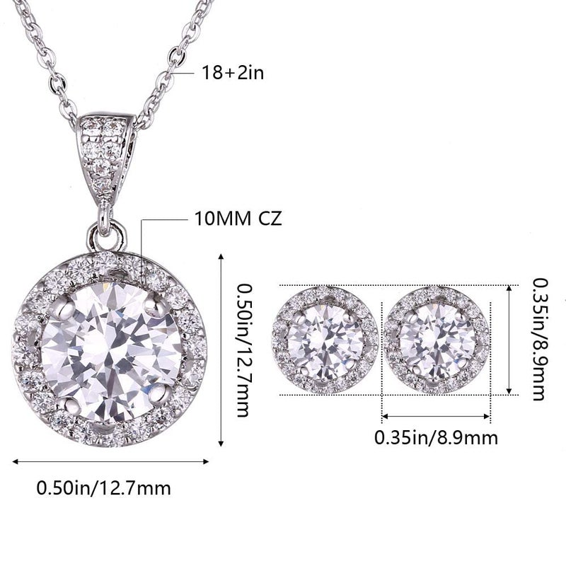 AMYJANE Crystal Jewelry Set Bride Bridesmaid- Sterling Silver Round Cubic Zirconia Crystal cz Bridal Pendant Necklace Earrings Set for Women Party Prom - Image 2