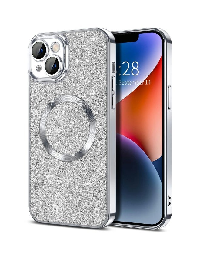 ShebSheb - iPhone 15 Case Clear Magnetic Glitter Phone Cases [Compatible with MagSafe] Full Camera Lens Protector Slim Gradient Sparkle Luxury Plating Shockproof Protective Cover Women - Image 1