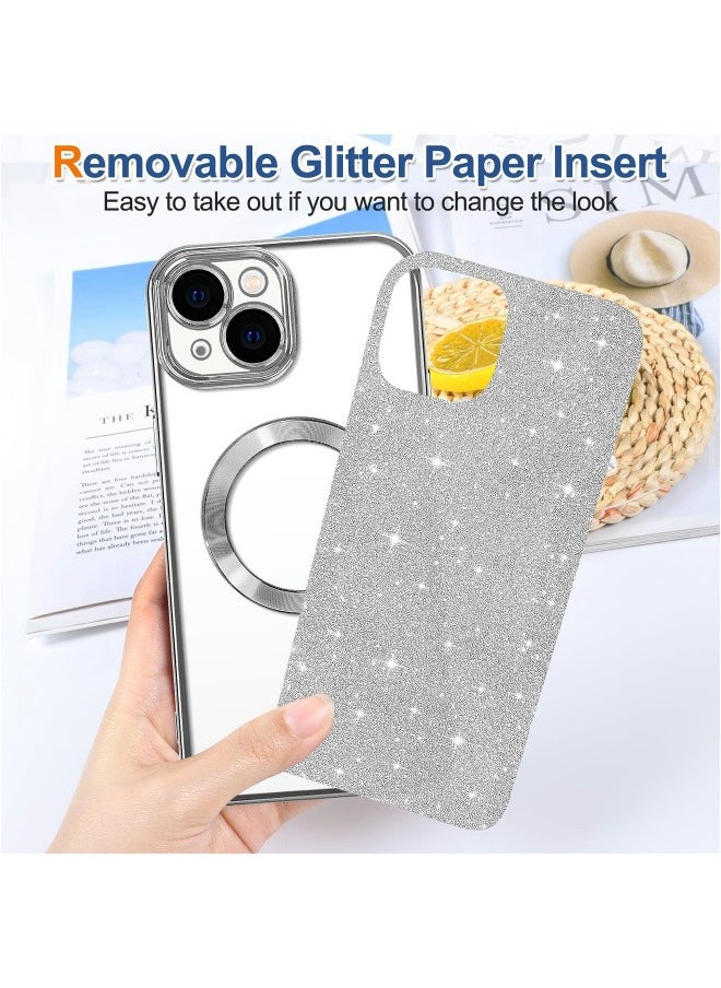 ShebSheb - iPhone 15 Case Clear Magnetic Glitter Phone Cases [Compatible with MagSafe] Full Camera Lens Protector Slim Gradient Sparkle Luxury Plating Shockproof Protective Cover Women - Image 1