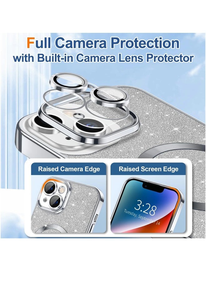 ShebSheb - iPhone 15 Case Clear Magnetic Glitter Phone Cases [Compatible with MagSafe] Full Camera Lens Protector Slim Gradient Sparkle Luxury Plating Shockproof Protective Cover Women - Image 1