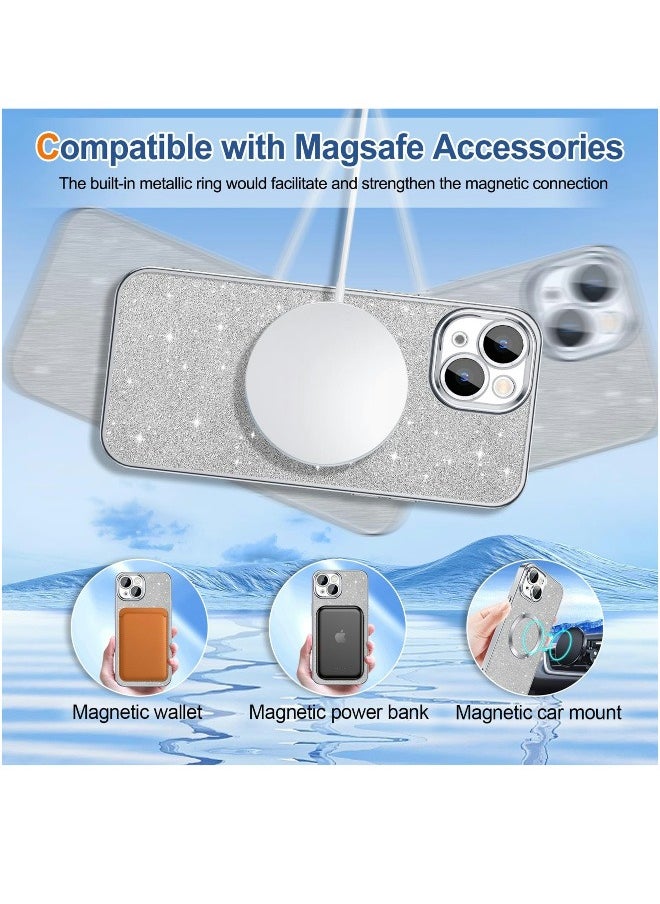 ShebSheb - iPhone 15 Case Clear Magnetic Glitter Phone Cases [Compatible with MagSafe] Full Camera Lens Protector Slim Gradient Sparkle Luxury Plating Shockproof Protective Cover Women - Image 1