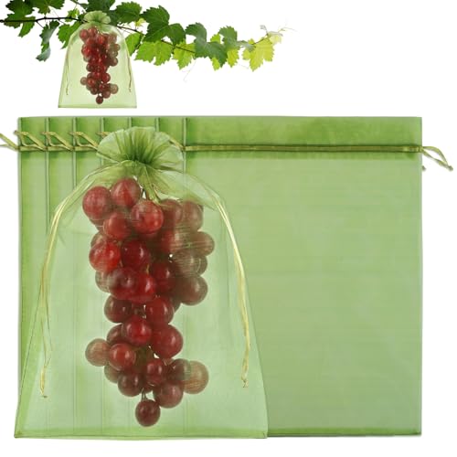 Shintop 100Pcs Fruit Protection Bags, 8x12 Inch Green Grape Netting Cover Drawstring Mesh Bags Pest Barrier for Fruit Trees Flower - Image 1
